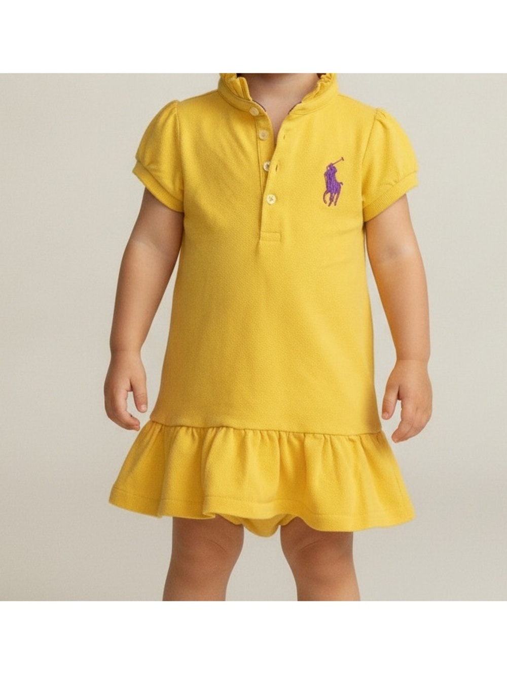 Ralph Lauren Baby Girl 18M Yellow Purple Pony Polo Dress Bloomers Set - Picture 2 of 6